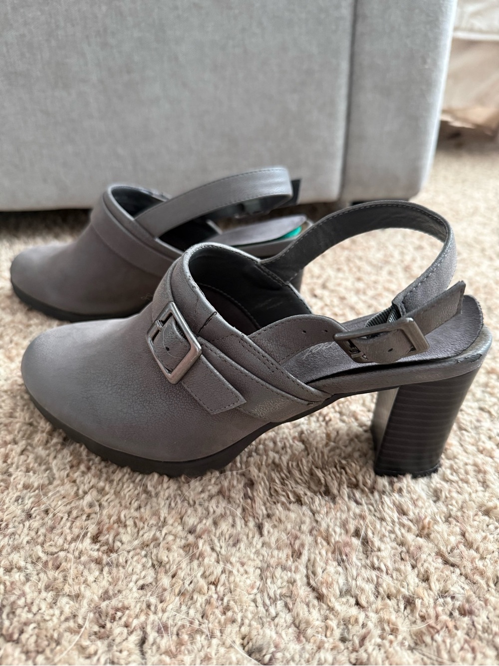 Earth Spirit Gray Slingback Buckle Block Heel Clog